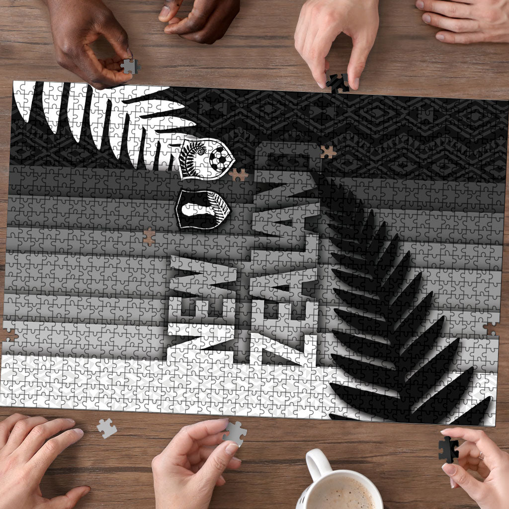 New Zealand Football Puzzle Silver Fern Maori Pattern Monochrome DT05 - Polynesian Pride