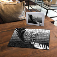New Zealand Football Puzzle Silver Fern Maori Pattern Monochrome DT05 - Polynesian Pride