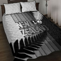 New Zealand Football Quilt Bed Set Silver Fern Maori Pattern Monochrome DT05 White - Polynesian Pride