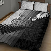 New Zealand Football Quilt Bed Set Silver Fern Maori Pattern Monochrome DT05 - Polynesian Pride
