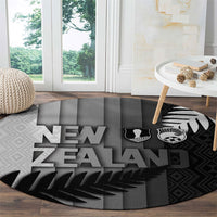 New Zealand Football Round Carpet Silver Fern Maori Pattern Monochrome DT05 - Polynesian Pride