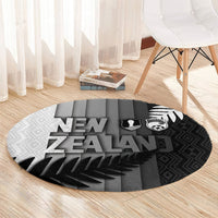 New Zealand Football Round Carpet Silver Fern Maori Pattern Monochrome DT05 - Polynesian Pride