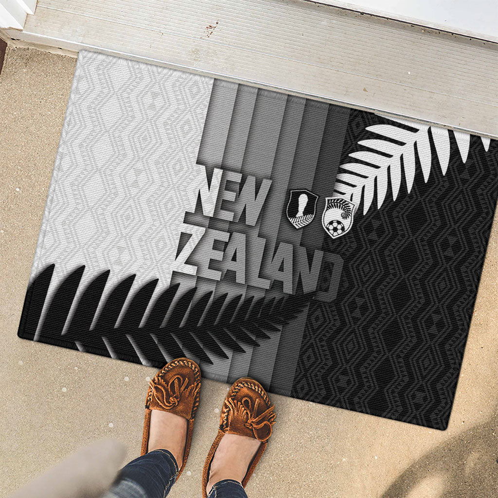 New Zealand Football Rubber Doormat Silver Fern Maori Pattern Monochrome DT05 - Polynesian Pride