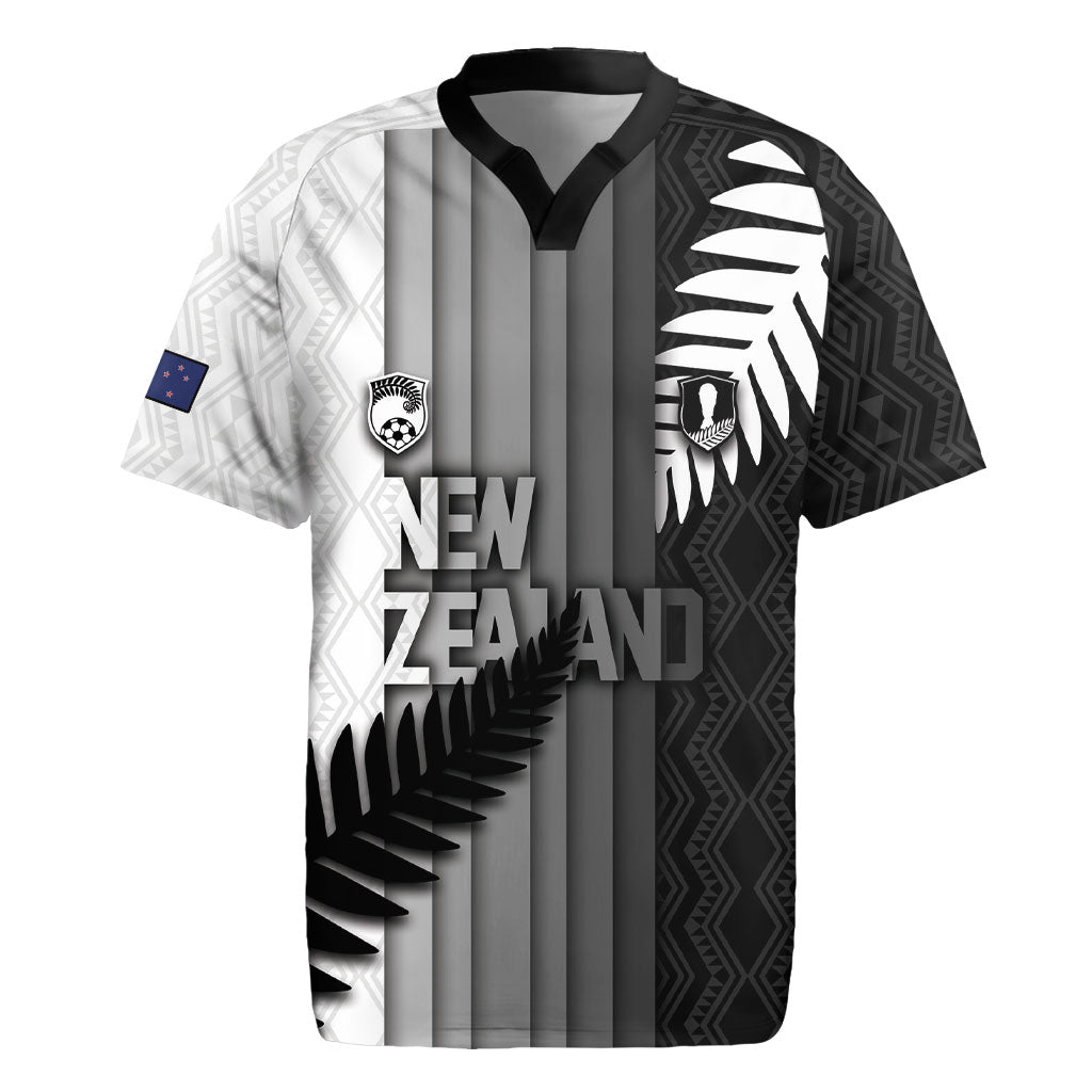 Custom New Zealand Football Rugby Jersey Silver Fern Maori Pattern Monochrome DT05 White - Polynesian Pride