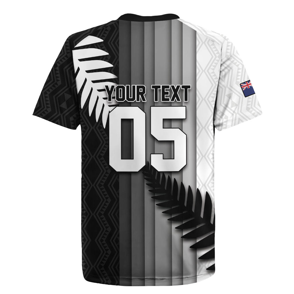 Custom New Zealand Football Rugby Jersey Silver Fern Maori Pattern Monochrome DT05 - Polynesian Pride