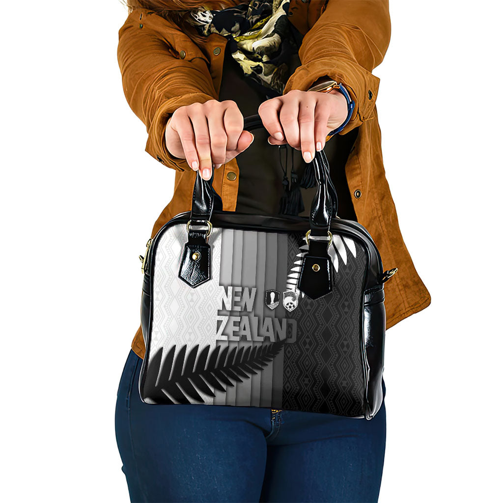 New Zealand Football Shoulder Handbag Silver Fern Maori Pattern Monochrome DT05 One Size White - Polynesian Pride