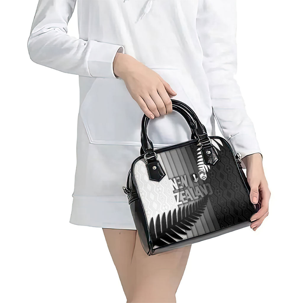 New Zealand Football Shoulder Handbag Silver Fern Maori Pattern Monochrome DT05 - Polynesian Pride