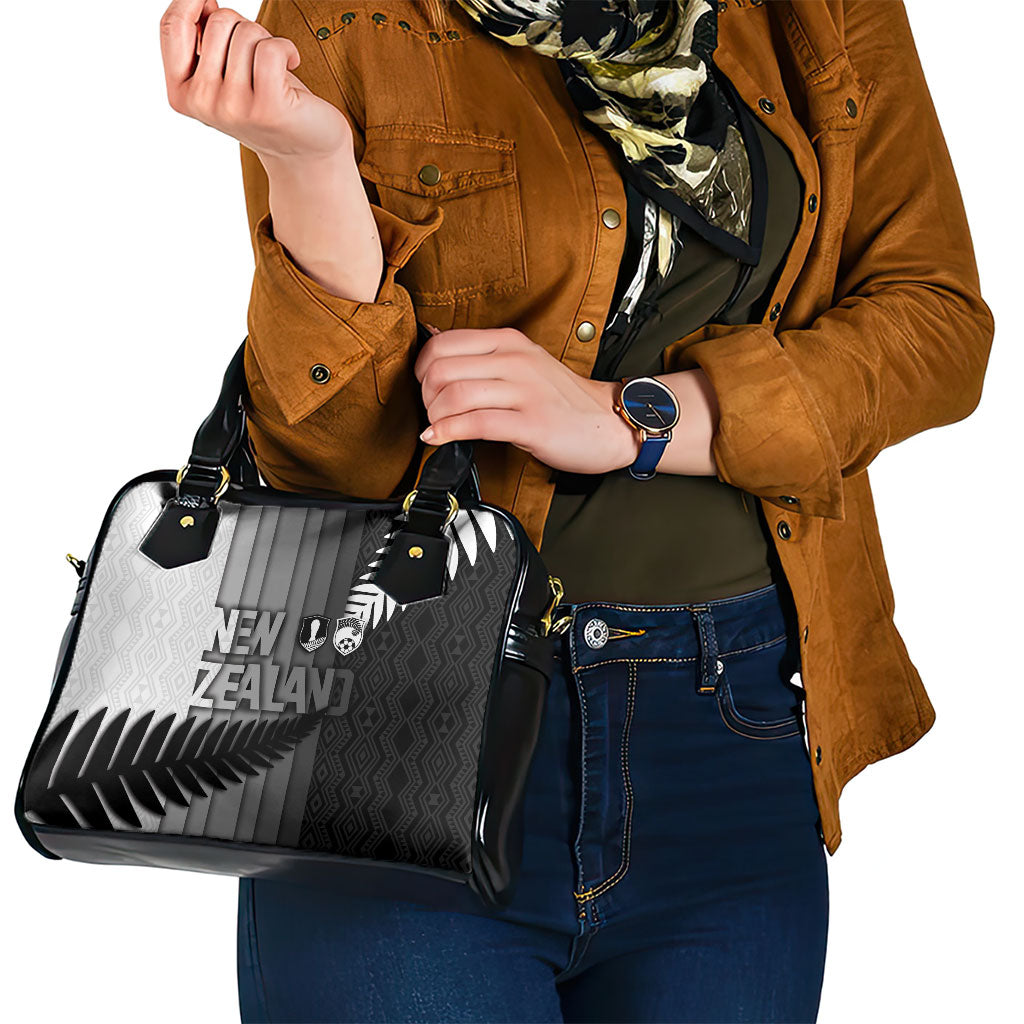 New Zealand Football Shoulder Handbag Silver Fern Maori Pattern Monochrome DT05 - Polynesian Pride