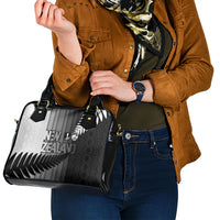 New Zealand Football Shoulder Handbag Silver Fern Maori Pattern Monochrome DT05 - Polynesian Pride