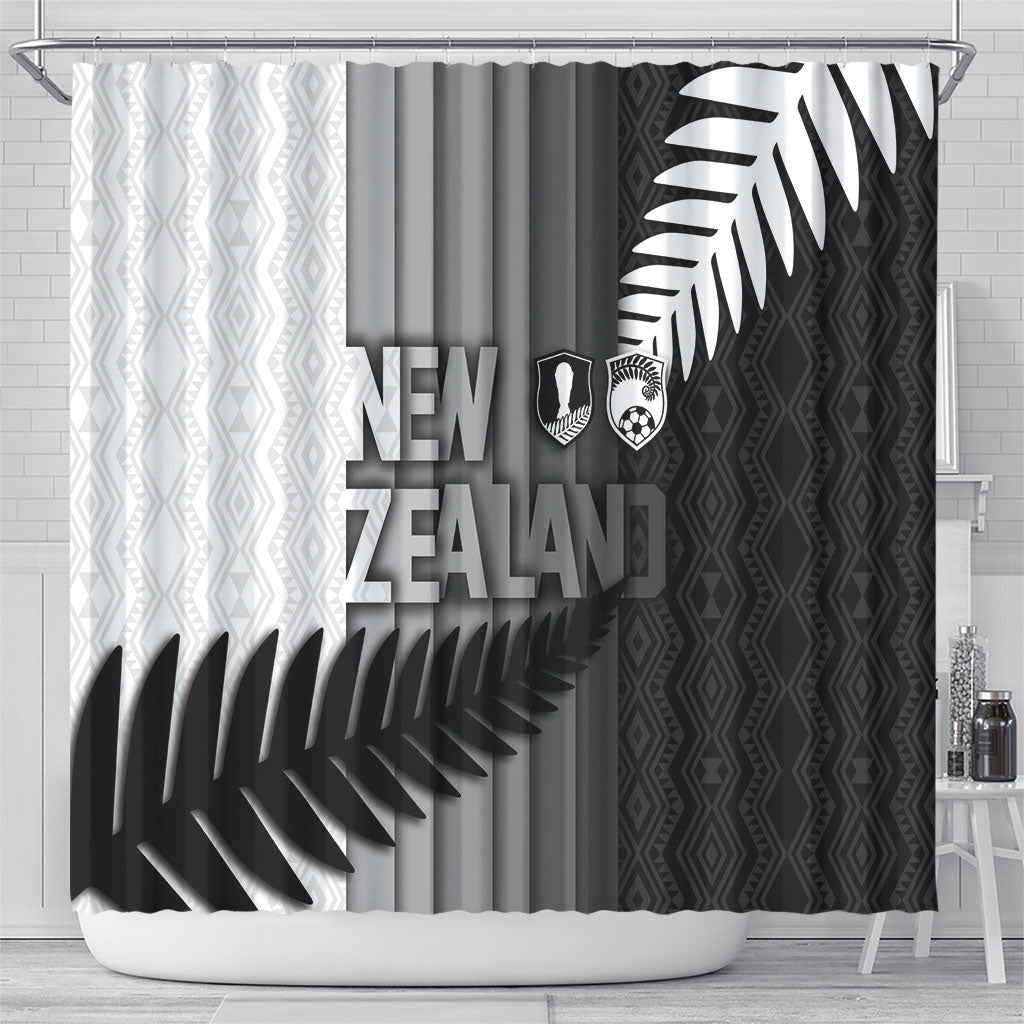 New Zealand Football Shower Curtain Silver Fern Maori Pattern Monochrome DT05 - Polynesian Pride