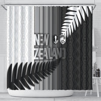 New Zealand Football Shower Curtain Silver Fern Maori Pattern Monochrome DT05 - Polynesian Pride