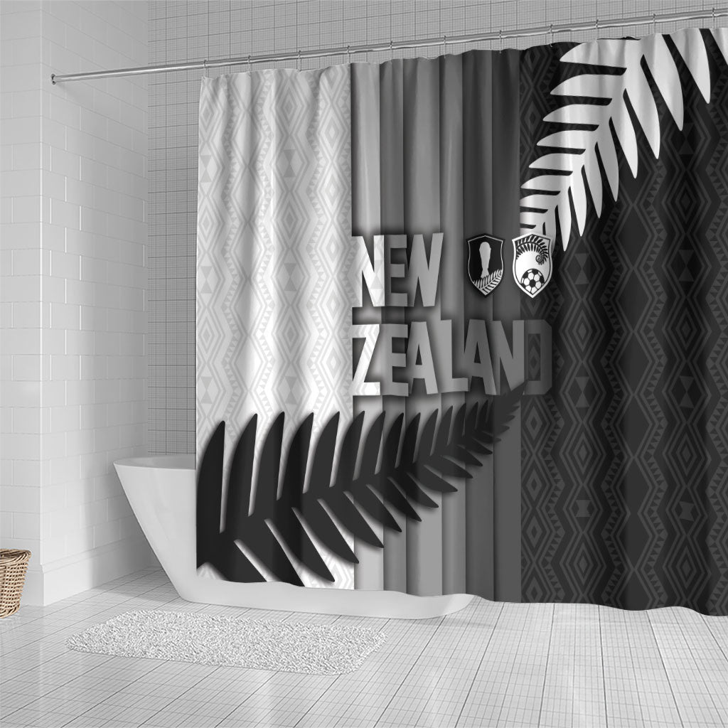 New Zealand Football Shower Curtain Silver Fern Maori Pattern Monochrome DT05 - Polynesian Pride