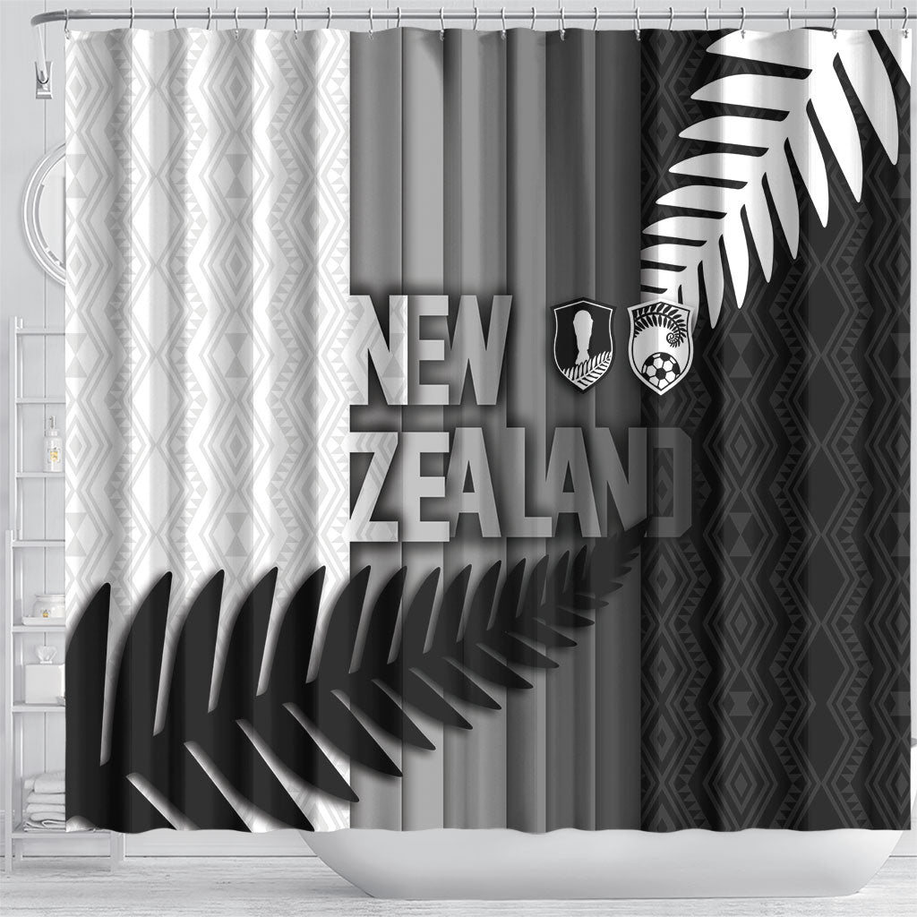 New Zealand Football Shower Curtain Silver Fern Maori Pattern Monochrome DT05 - Polynesian Pride