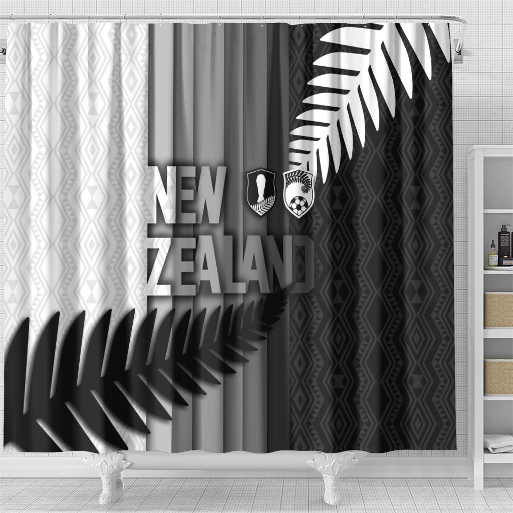 New Zealand Football Shower Curtain Silver Fern Maori Pattern Monochrome DT05 - Polynesian Pride