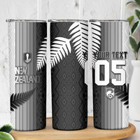 Custom New Zealand Football Skinny Tumbler Silver Fern Maori Pattern Monochrome