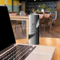 Custom New Zealand Football Skinny Tumbler Silver Fern Maori Pattern Monochrome