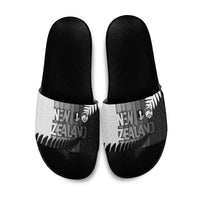 New Zealand Football Slide Sandals Silver Fern Maori Pattern Monochrome DT05 White - Polynesian Pride