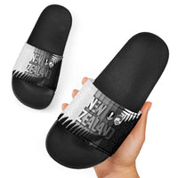 New Zealand Football Slide Sandals Silver Fern Maori Pattern Monochrome DT05 - Polynesian Pride