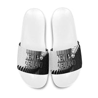 New Zealand Football Slide Sandals Silver Fern Maori Pattern Monochrome DT05 White - Polynesian Pride