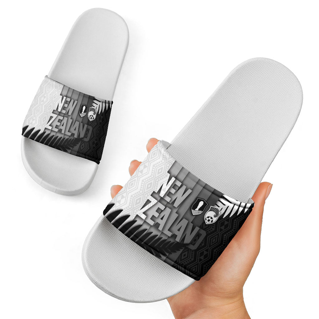 New Zealand Football Slide Sandals Silver Fern Maori Pattern Monochrome DT05 - Polynesian Pride