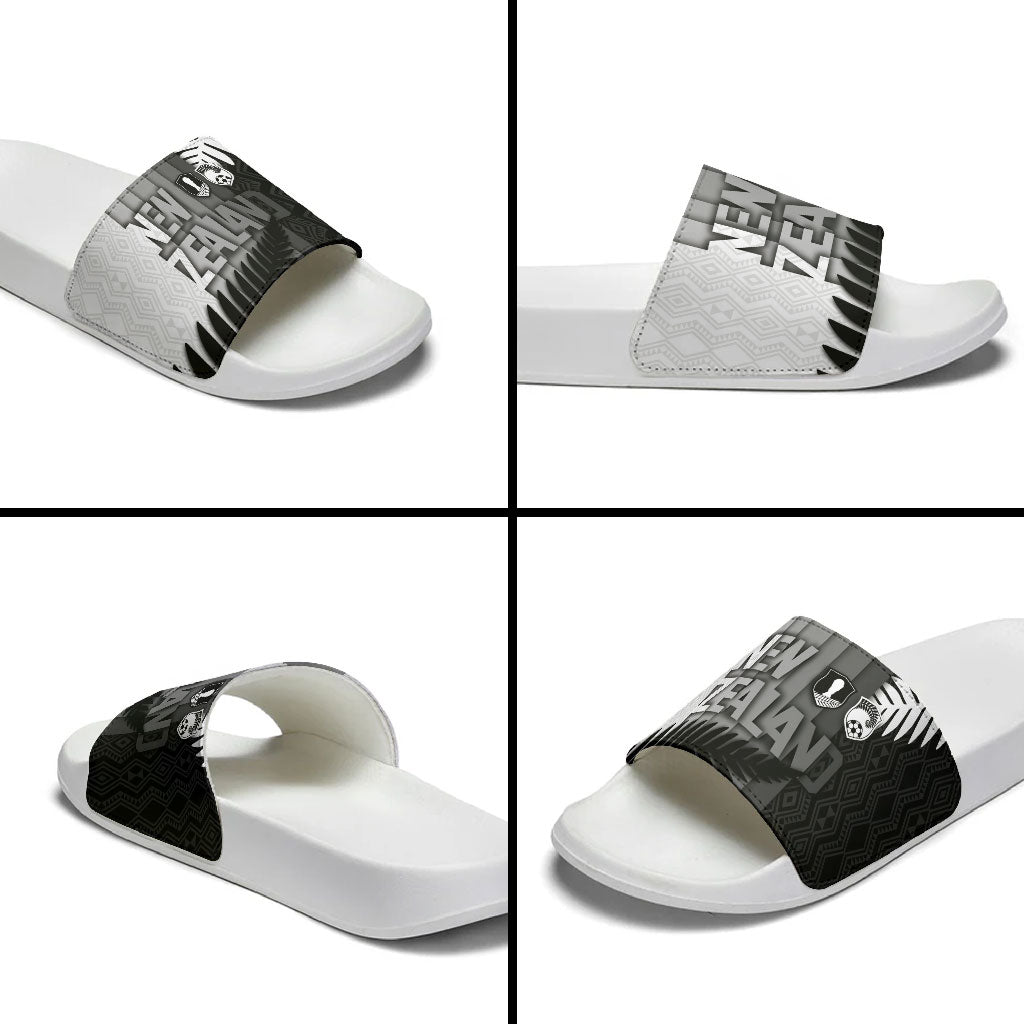 New Zealand Football Slide Sandals Silver Fern Maori Pattern Monochrome DT05 - Polynesian Pride