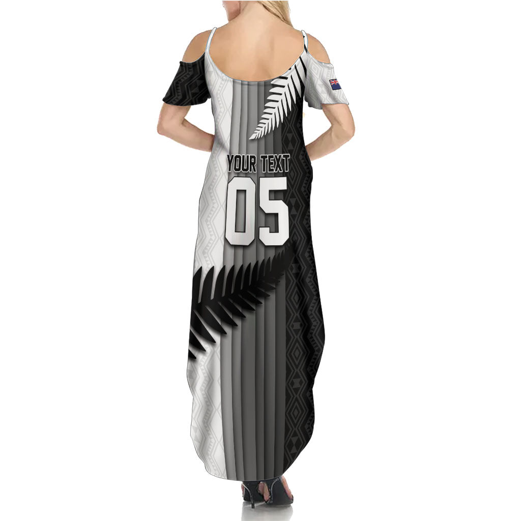 Custom New Zealand Football Summer Maxi Dress Silver Fern Maori Pattern Monochrome DT05 - Polynesian Pride