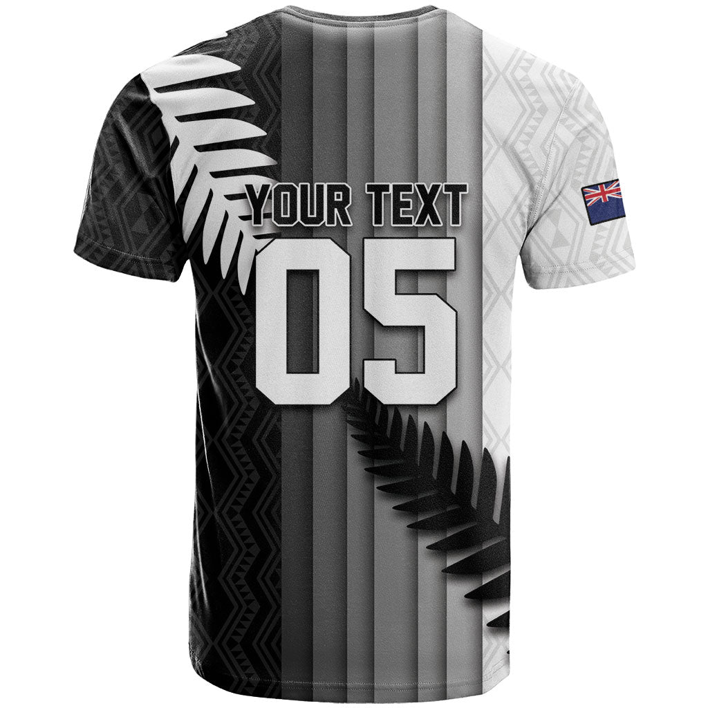 Custom New Zealand Football T Shirt Silver Fern Maori Pattern Monochrome DT05 - Polynesian Pride