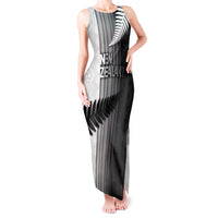 Custom New Zealand Football Tank Maxi Dress Silver Fern Maori Pattern Monochrome DT05 Women White - Polynesian Pride