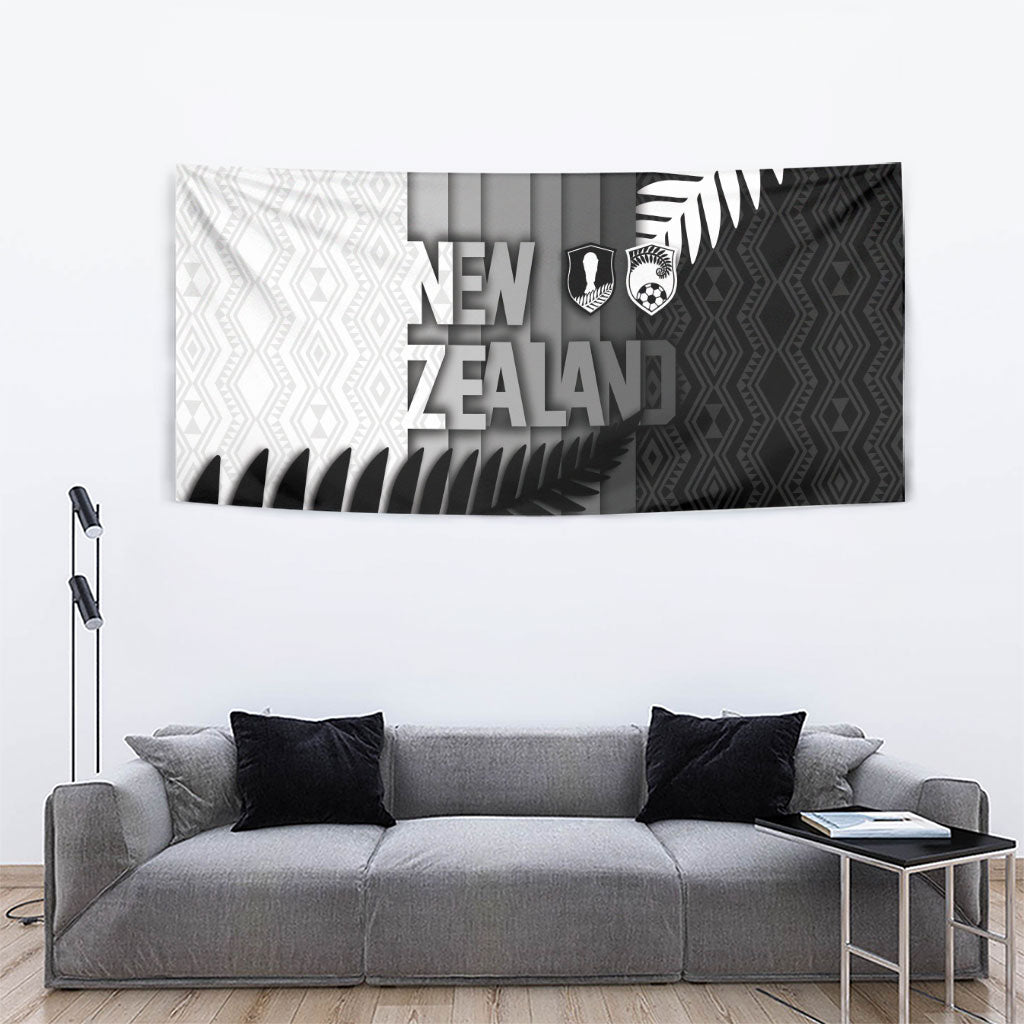 New Zealand Football Tapestry Silver Fern Maori Pattern Monochrome DT05 - Polynesian Pride