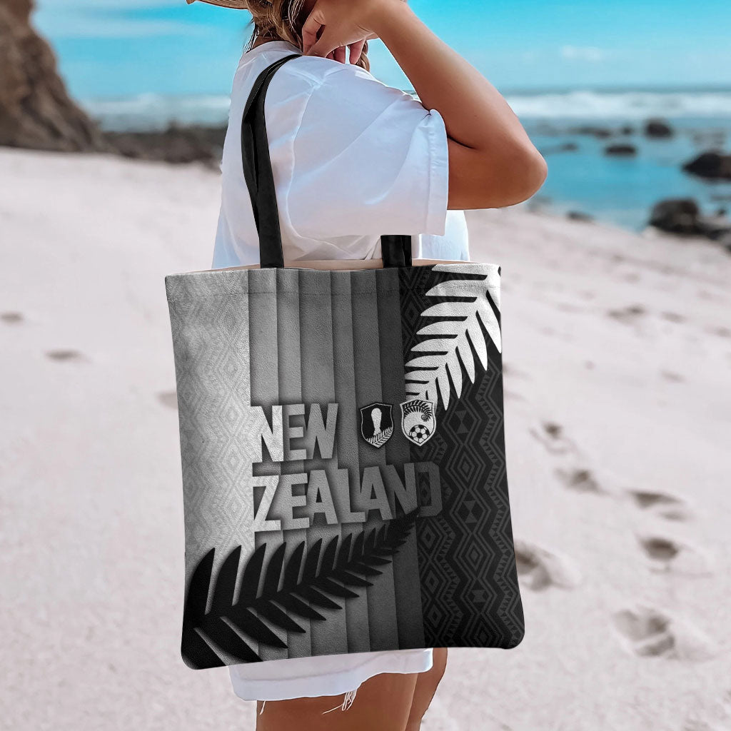 New Zealand Football Tote Bag Silver Fern Maori Pattern Monochrome DT05 - Polynesian Pride