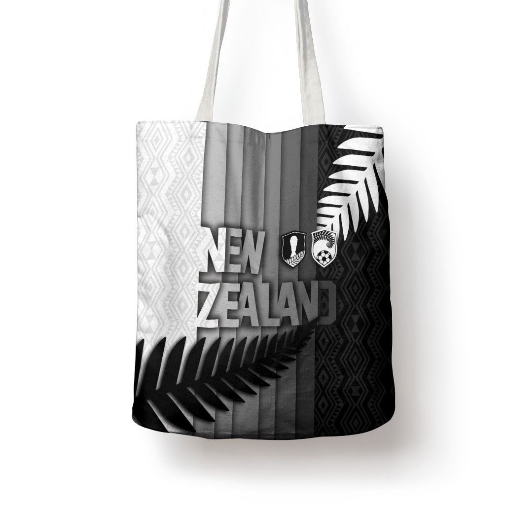 New Zealand Football Tote Bag Silver Fern Maori Pattern Monochrome DT05 - Polynesian Pride