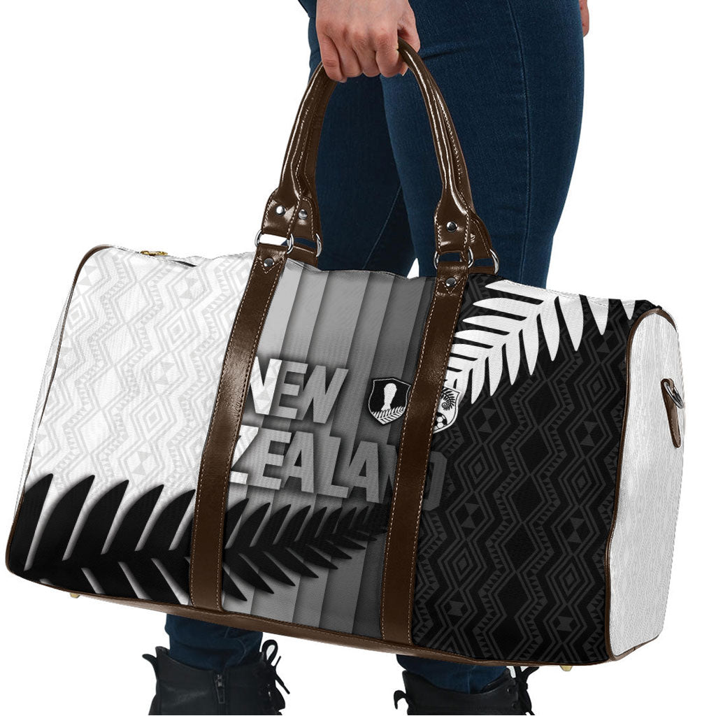 New Zealand Football Travel Bag Silver Fern Maori Pattern Monochrome DT05 - Polynesian Pride
