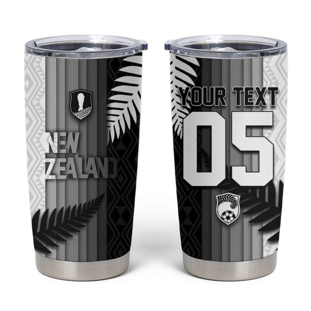 Custom New Zealand Football Tumbler Cup Silver Fern Maori Pattern Monochrome DT05 White - Polynesian Pride