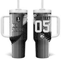 Custom New Zealand Football Tumbler With Handle Silver Fern Maori Pattern Monochrome DT05 One Size: 40 oz White - Polynesian Pride