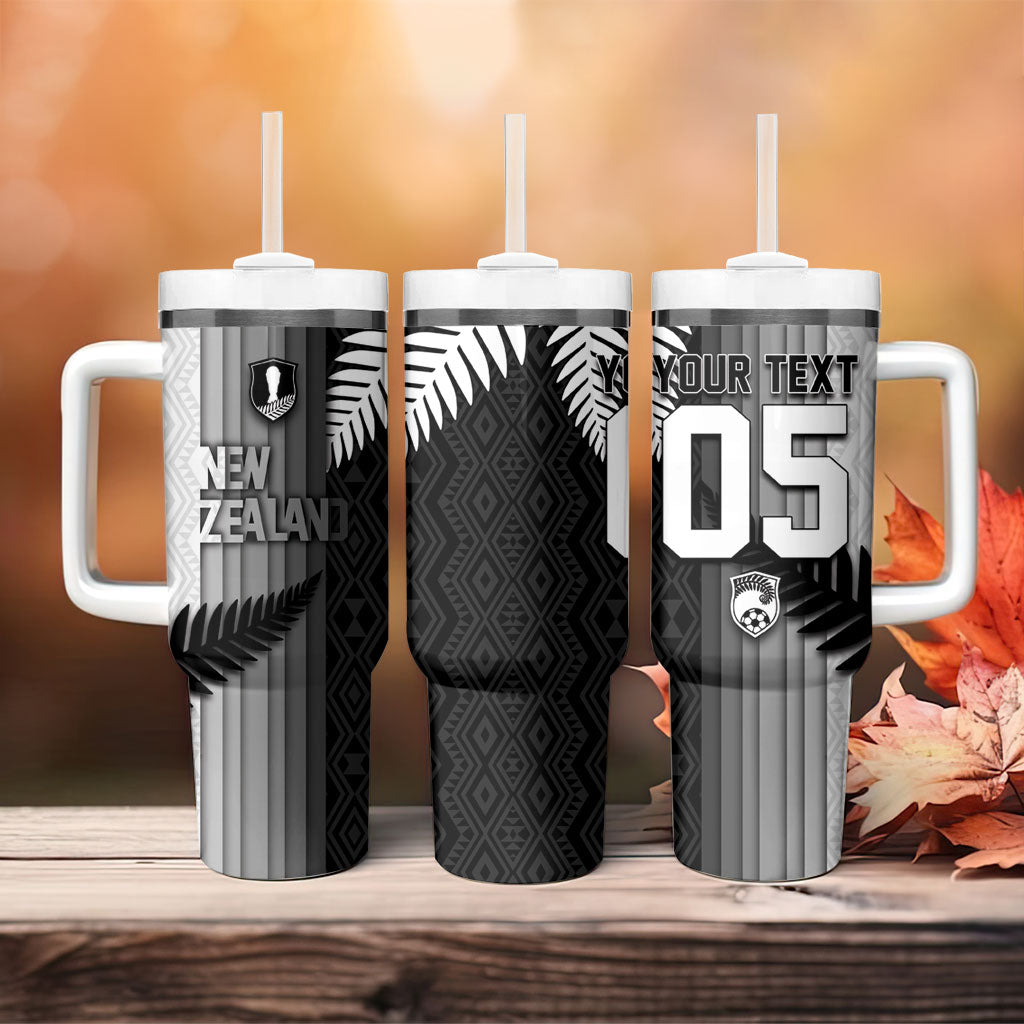 Custom New Zealand Football Tumbler With Handle Silver Fern Maori Pattern Monochrome DT05 - Polynesian Pride