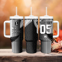 Custom New Zealand Football Tumbler With Handle Silver Fern Maori Pattern Monochrome DT05 - Polynesian Pride