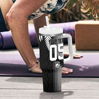 Custom New Zealand Football Tumbler With Handle Silver Fern Maori Pattern Monochrome DT05 - Polynesian Pride