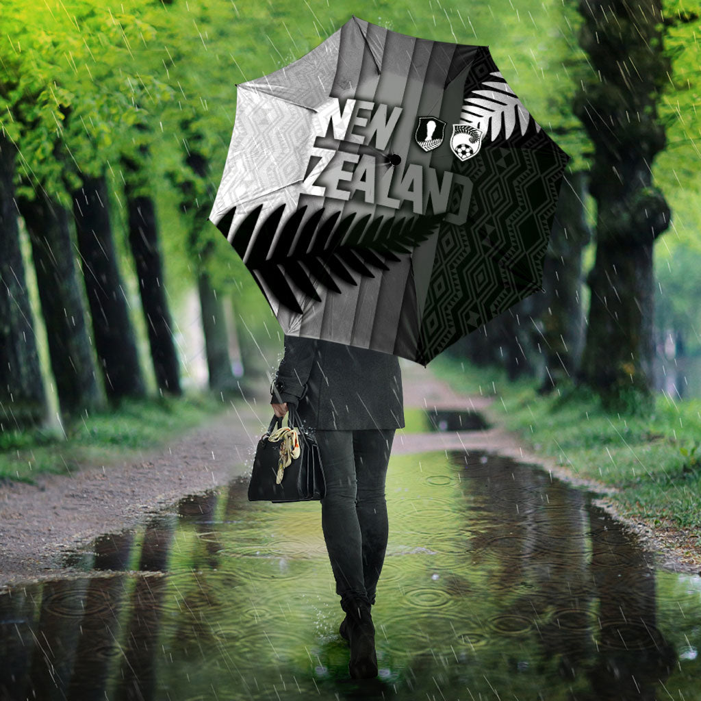 New Zealand Football Umbrella Silver Fern Maori Pattern Monochrome DT05 - Polynesian Pride