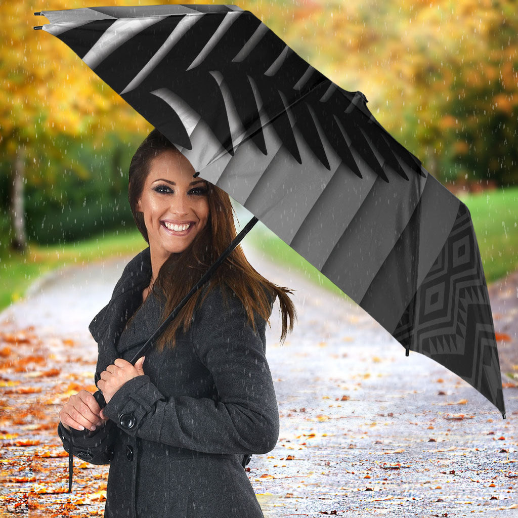 New Zealand Football Umbrella Silver Fern Maori Pattern Monochrome DT05 - Polynesian Pride