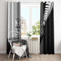 New Zealand Football Window Curtain Silver Fern Maori Pattern Monochrome