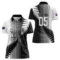 Custom New Zealand Football Women Polo Shirt Silver Fern Maori Pattern Monochrome