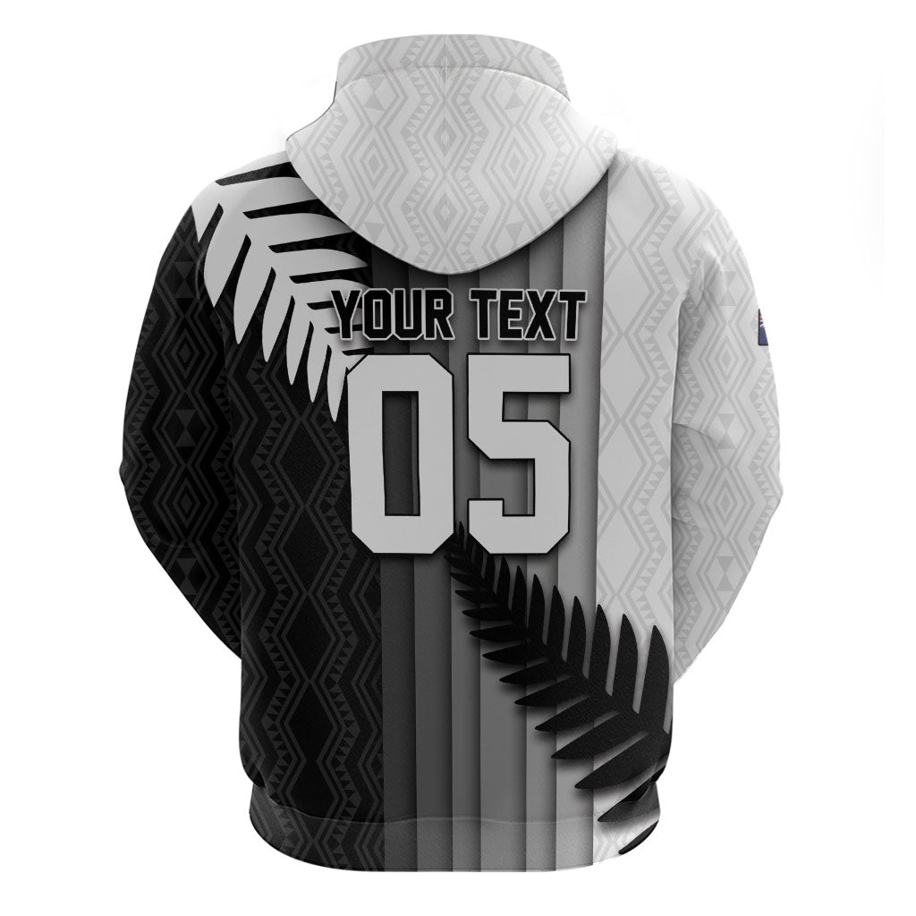 Custom New Zealand Football Zip Hoodie Silver Fern Maori Pattern Monochrome DT05 - Polynesian Pride