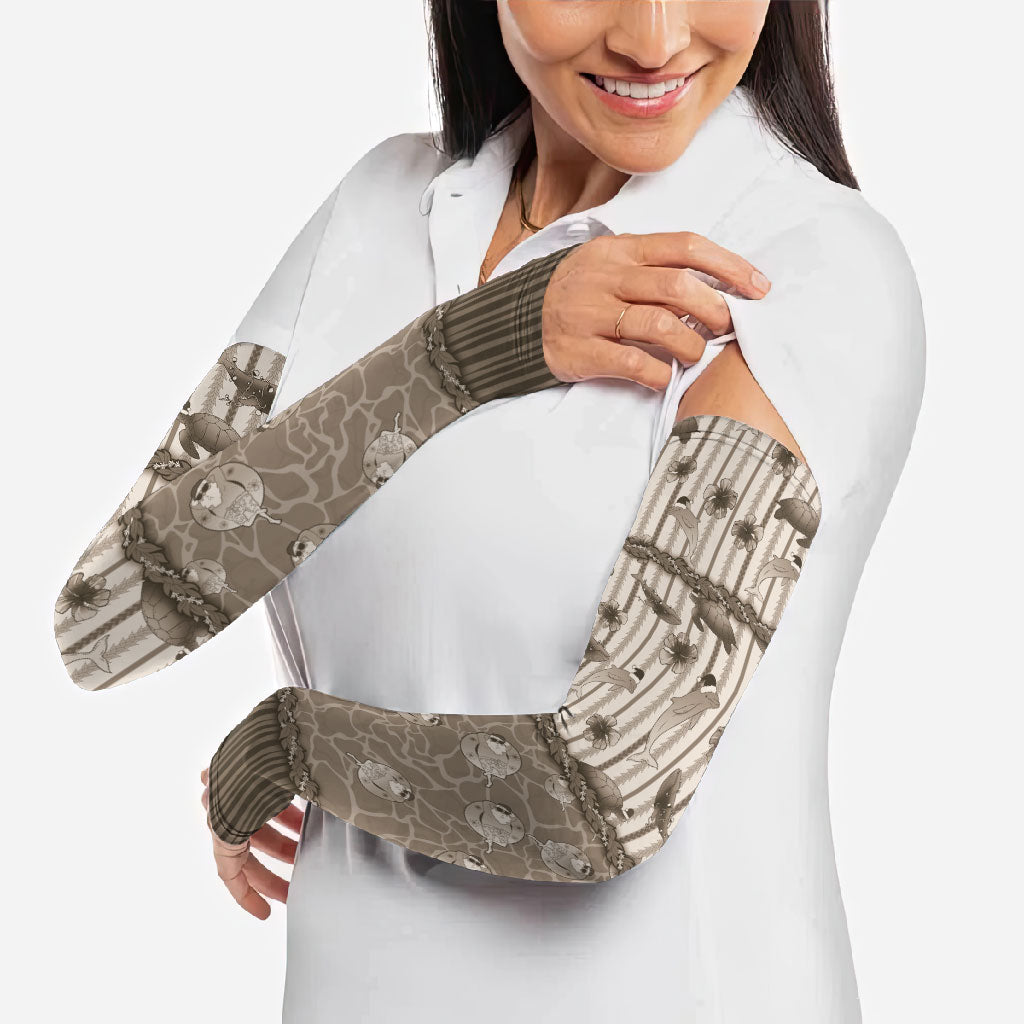 Hawaii Christmas In July Arm Sleeves Beige Mele Kalikimaka Sea Animals
