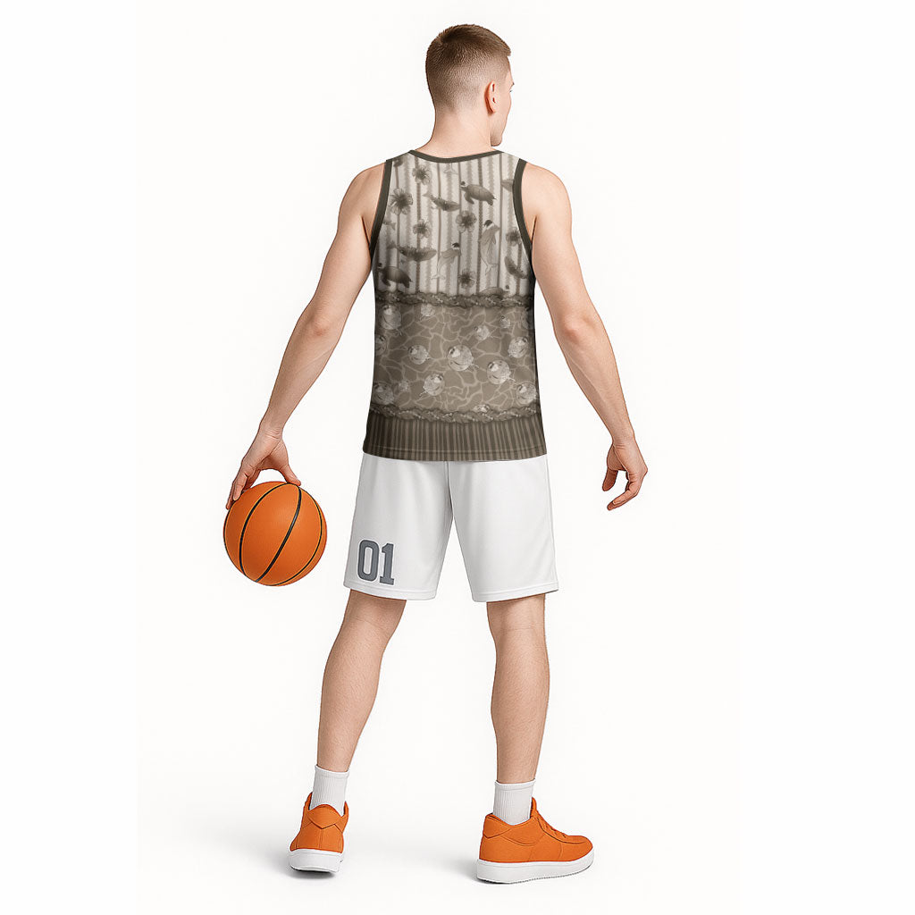 Hawaii Christmas In July Basketball Jersey Beige Mele Kalikimaka Sea Animals