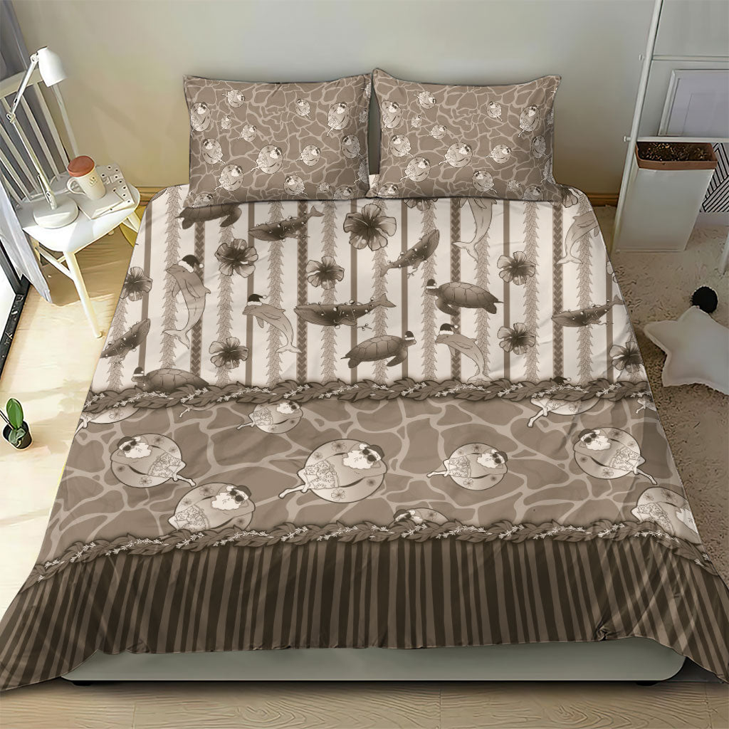 Hawaii Christmas In July Bedding Set Beige Mele Kalikimaka Sea Animals