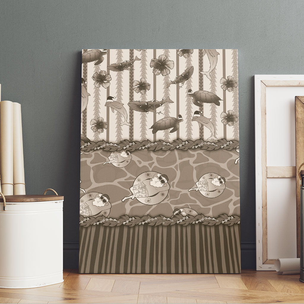 Hawaii Christmas In July Canvas Wall Art Beige Mele Kalikimaka Sea Animals