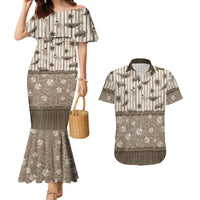 Hawaii Christmas In July Couples Matching Mermaid Dress and Hawaiian Shirt Beige Mele Kalikimaka Sea Animals