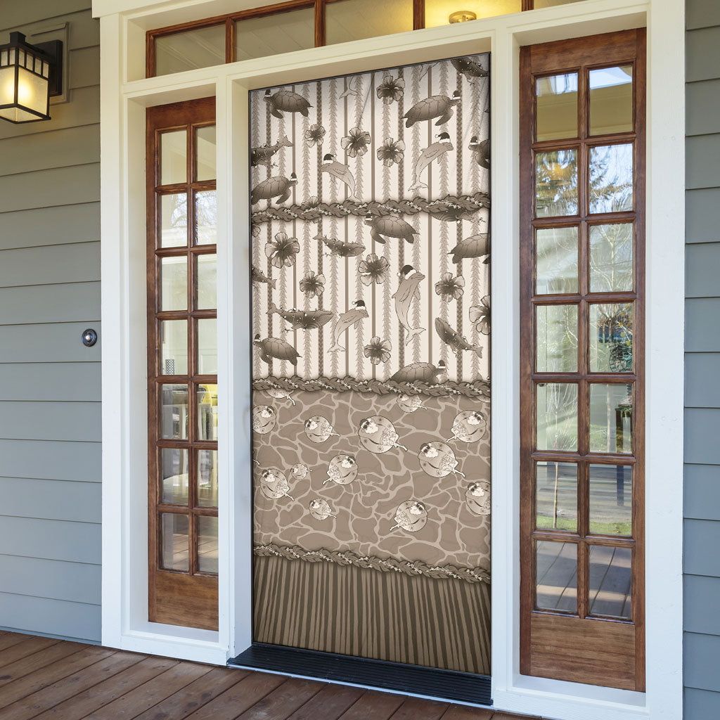 Hawaii Christmas In July Door Cover Beige Mele Kalikimaka Sea Animals