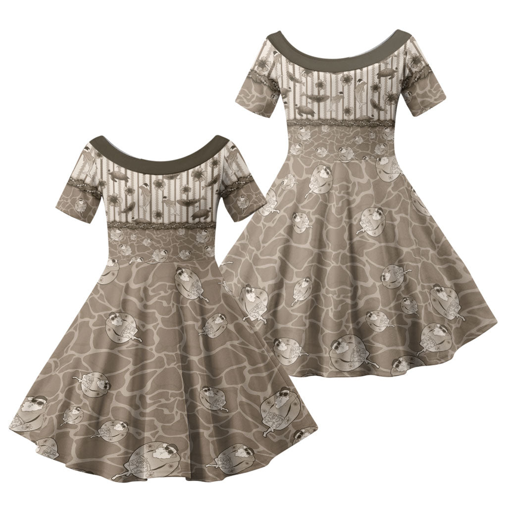 Hawaii Christmas In July Family Matching Mermaid Dress and Hawaiian Shirt Beige Mele Kalikimaka Sea Animals DT05 Daughter's Dress Beige - Polynesian Pride