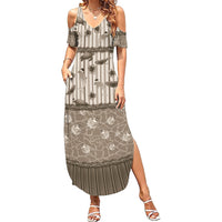 Hawaii Christmas In July Family Matching Summer Maxi Dress and Hawaiian Shirt Beige Mele Kalikimaka Sea Animals